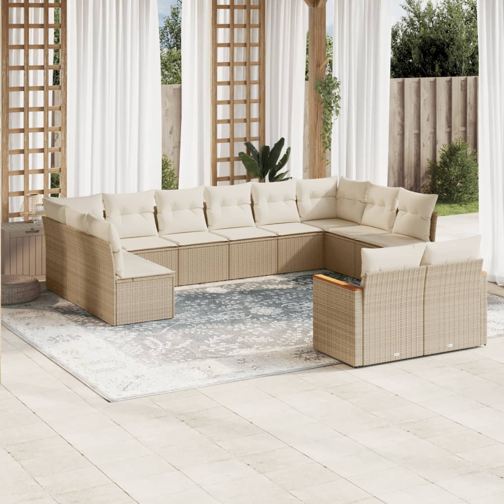 Vidaxl 12-Cz. Garden Furniture Set With Cushions, Beige, Poly Rattan
