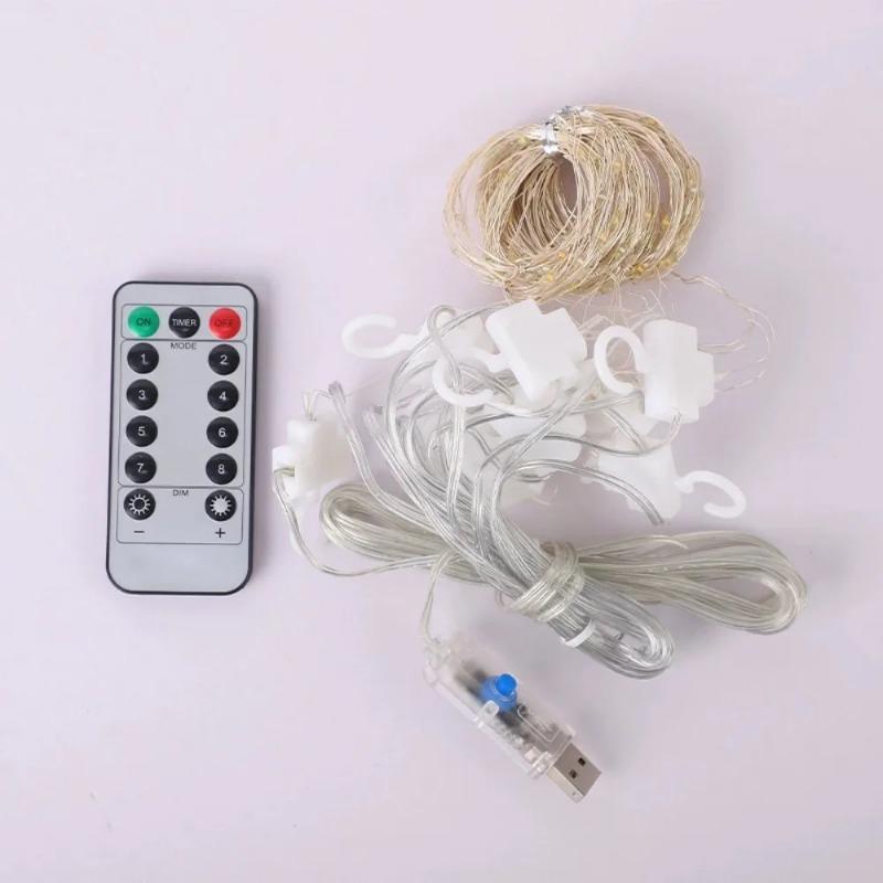 3*3m LED Curtain Lights USB Powered 8 Mode Remote Control Fairy String,Decoration Lights For Garland Wedding Home Bedroom