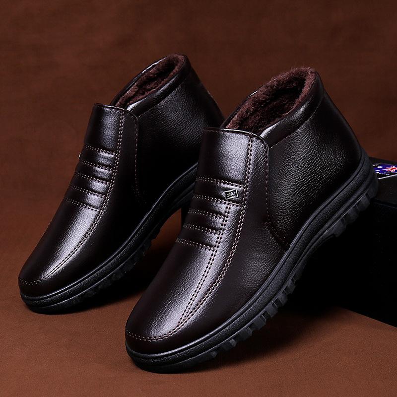 Winter Shoes Winter High Top Shoes Plush Men's Shoes Winter Warm Men's Cotton Shoes Men's Patent Leather Business Casual Shoes Cotton Shoes