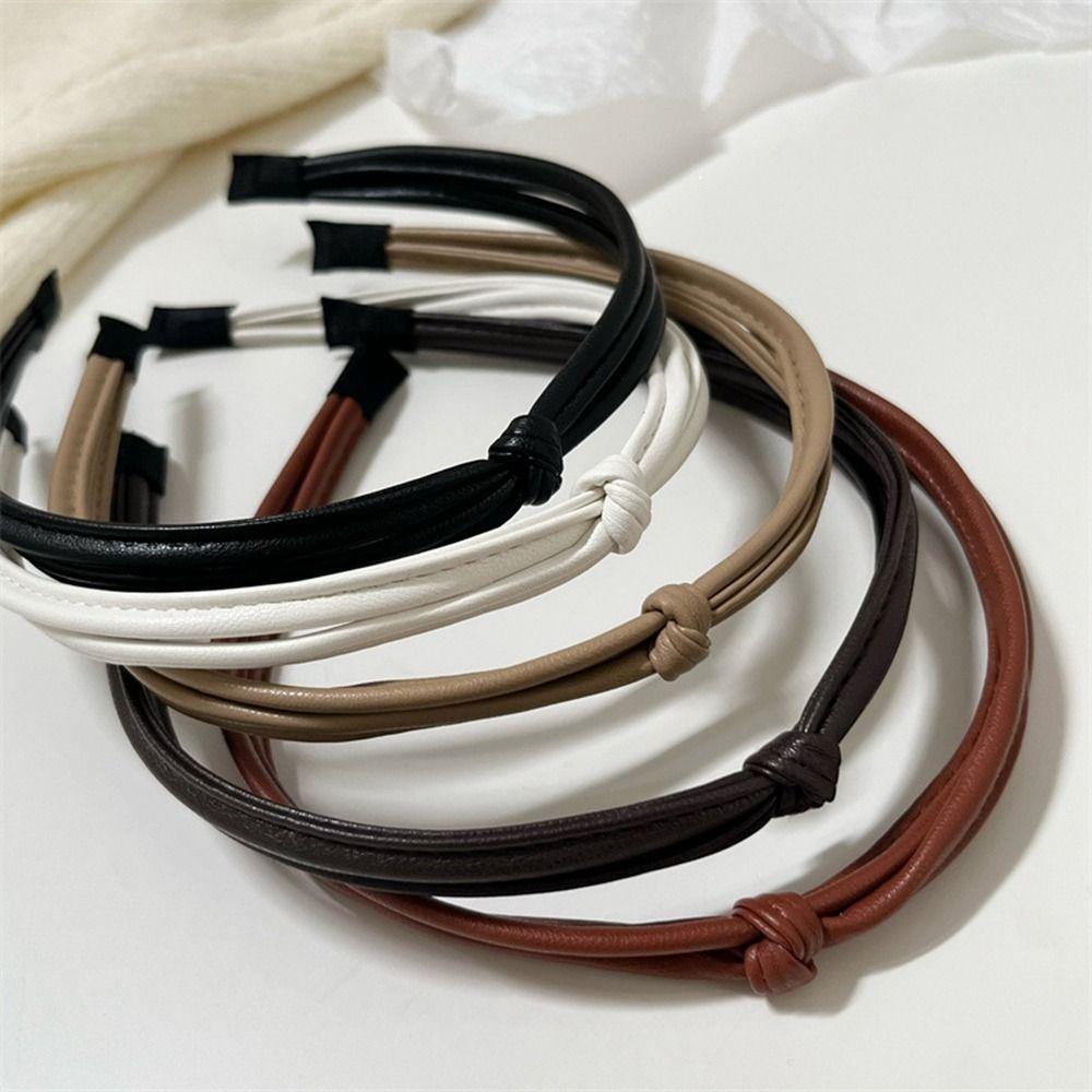 Hair Band Knotted Korean Style Headwear PU Leather Headband Female Hair Accessories Thin Hair Band