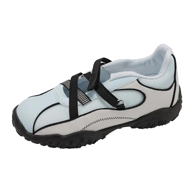 Ballet Style Summer Thick Heel Casual Sports Deqin Shoes Women's Open Toe Breathable Mary Jane Striped Pattern Synthetic Leather