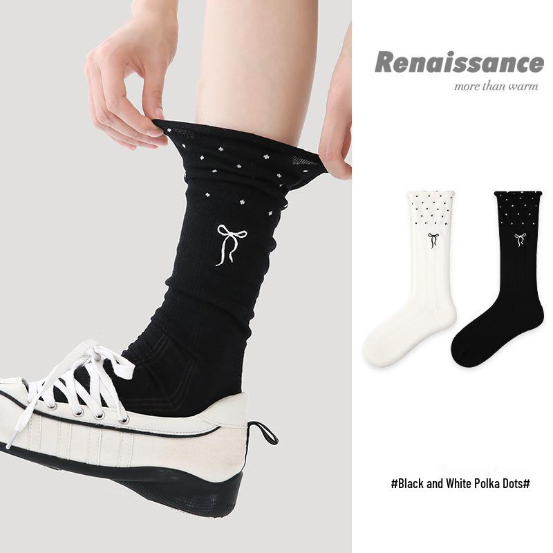 Renaissance Miu Series Women's Black & White Polka Dot Princess Socks - Spring/Summer Thin Style