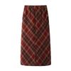 Red Retro Plaid Midi Skirt - Women's Spring 2025 High Waist A-Line with Slit