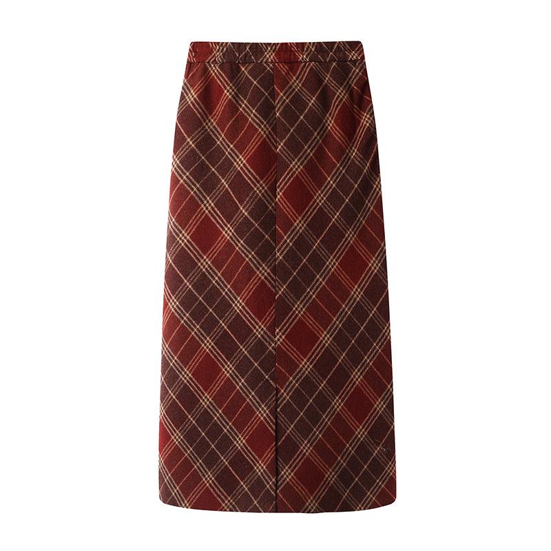 

Red Retro Plaid Midi Skirt - Women s Spring 2025 High Waist A-Line with Slit Small