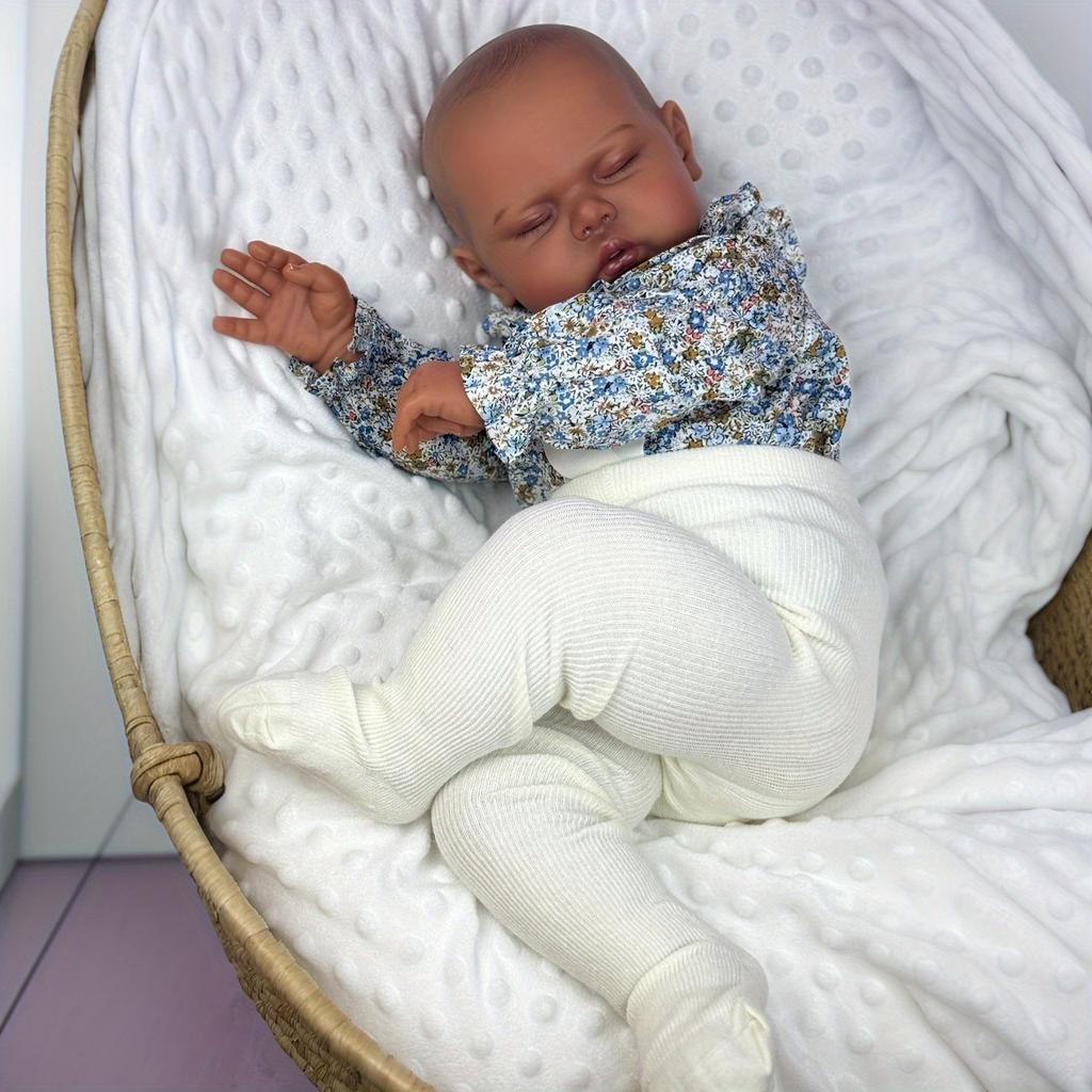 BZDOLL 60 CM 24inch Asleep Fat Reborn Baby Doll Toy For Girl Big Fat Toddler Vinyl Limbs Cloth Body Black Skin Doll Birthday Gift House Bedtime Toy