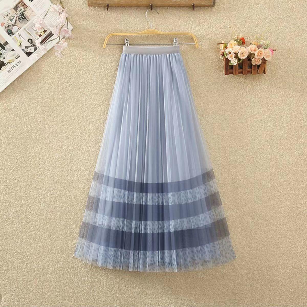 

Летняя длинная юбка MOJTA, женская милая тюлевая сетчатая газовая юбка с высокой талией One Size синий