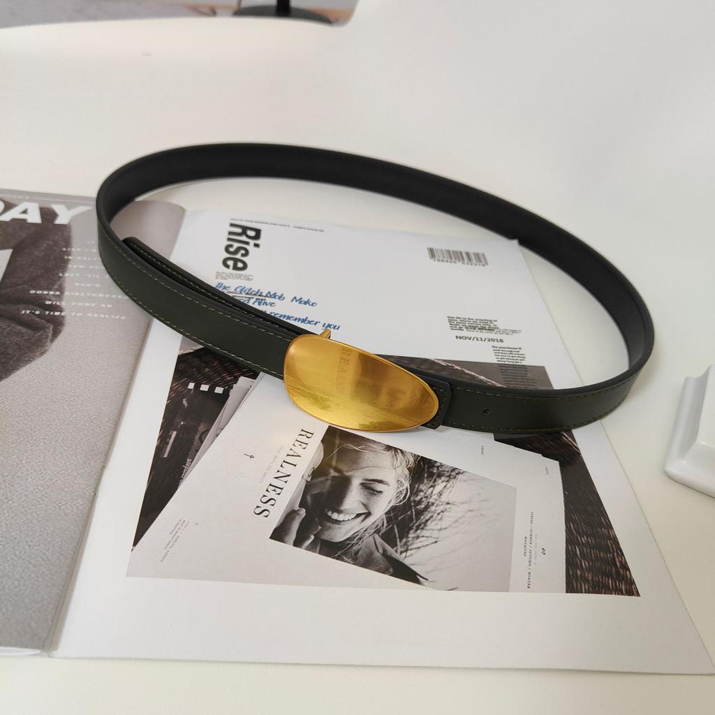 Oval Leather Cowhide Belt For Women, Simple Decorative Trendy Jeans Belt For Women