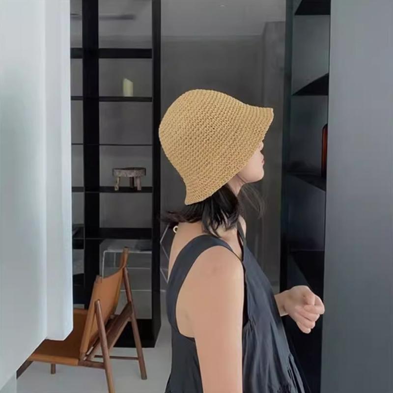 Natural Straw Summer Hat Packable Travel Handwoven Bucket Caps Sun Protection Beach Accessory