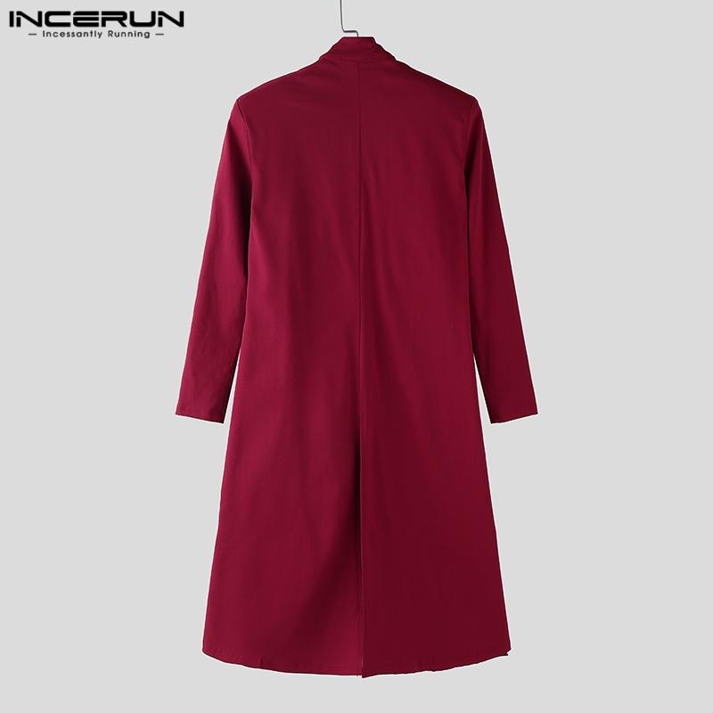 INCERUN Herren Stehkragen Langarm Offene Front Lange Strickjacken Mäntel