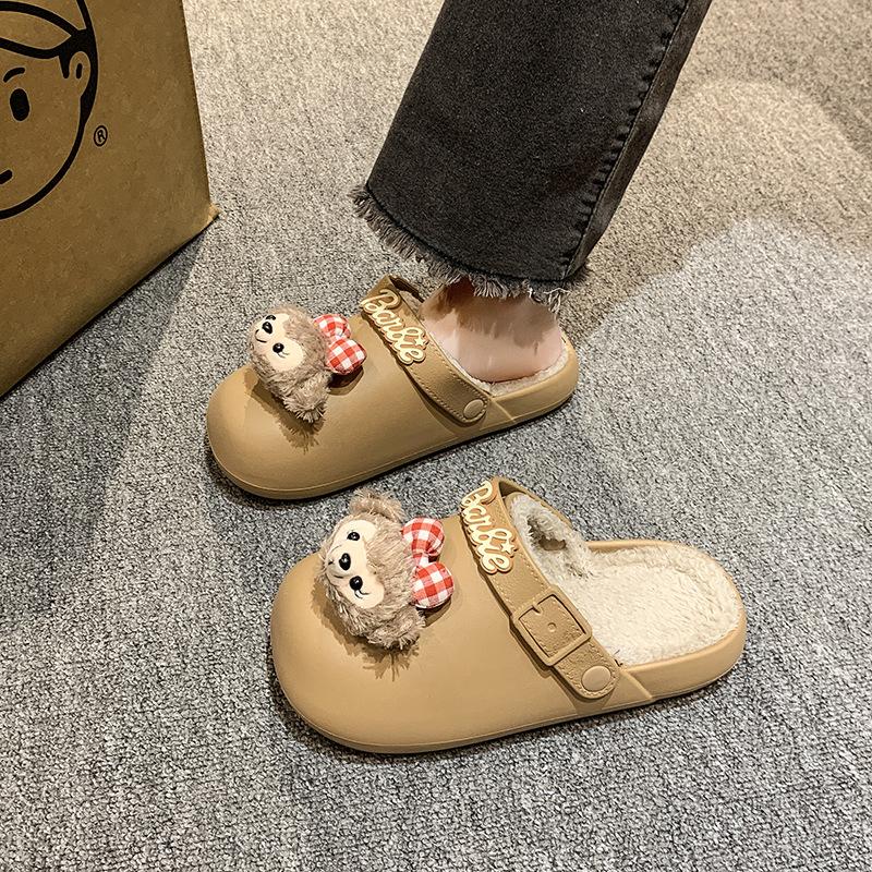 Cute Cotton Slippers Women's Outer Wear 2025 Autumn and Winter New Fashion Versatile Velvet Warm Two Wear Cotton Slippers Women