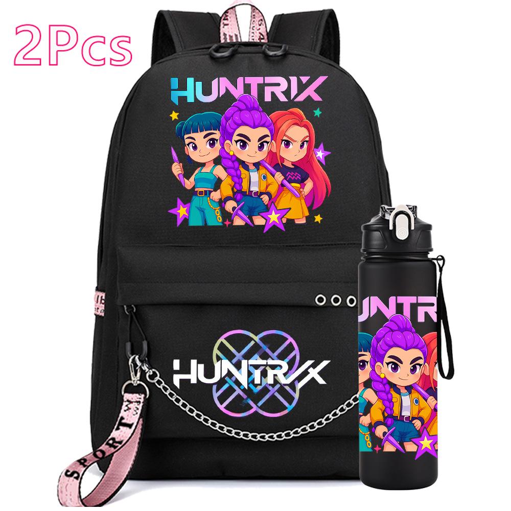 

2Pcs/set Anime K-pop Printed Backpack with 750Ml Water Bottler for Teenager Girl Boy Bookbag Kid Gift Large Capacity waterproof Travel Bag Mochila