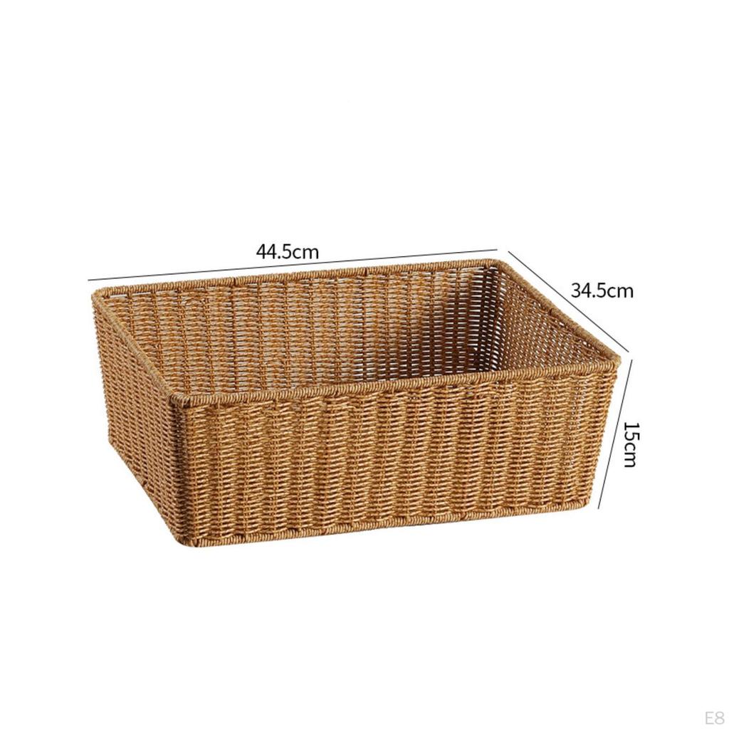 Rectangular Woven Basket Handwoven OpenTop Storage Reinforced Rim for Kitchen Counter, Table