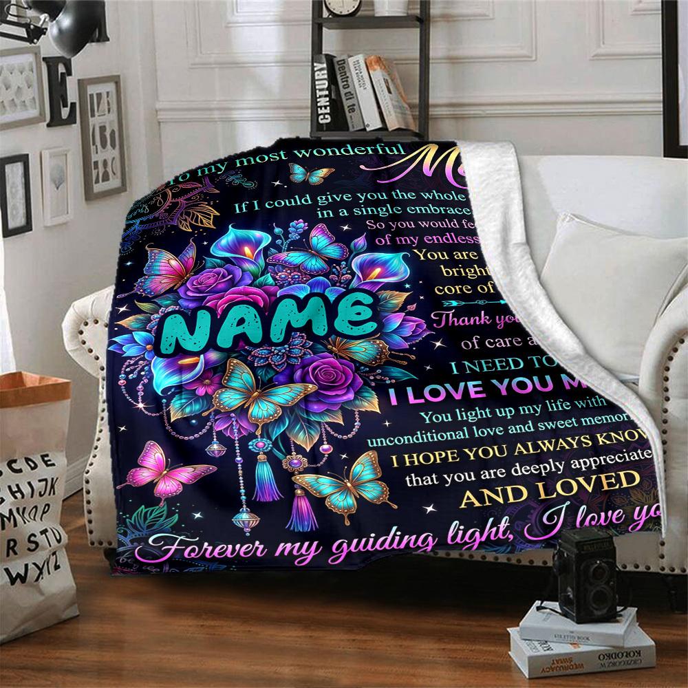 Mom'S Love And Gratitude Multi Purpose Personalized Text Soft Cozy Suitable For Sofa Couch Office Bed Picnics For All Occasions Modern Gift For Travel