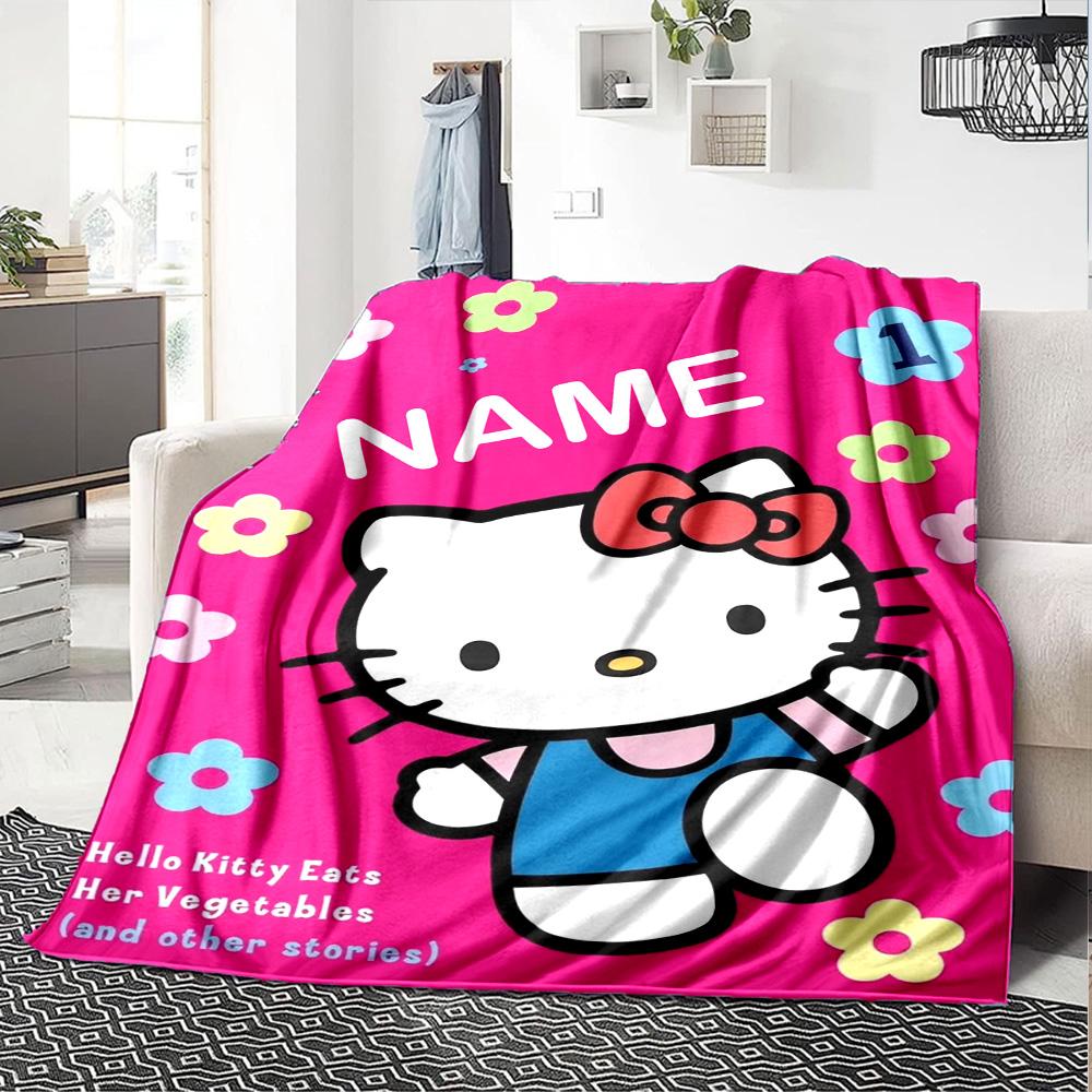 Customizable HelloKitty1 Throw Blanket – Personalized Name, All-Season Cozy Snug Blanket, Machine Washable, Personalized Blanket