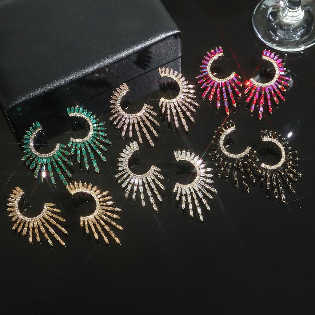 C-shaped colored glass rhinestone earrings