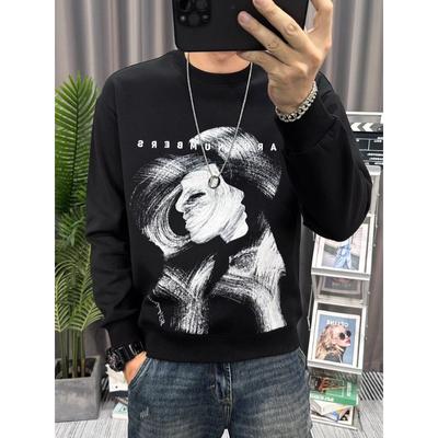 Cartoon-Print Herbst-Sweatshirt Herren Langarm Neu Hübsch Vielseitig Amerikanisch Locker Unterteil-Top