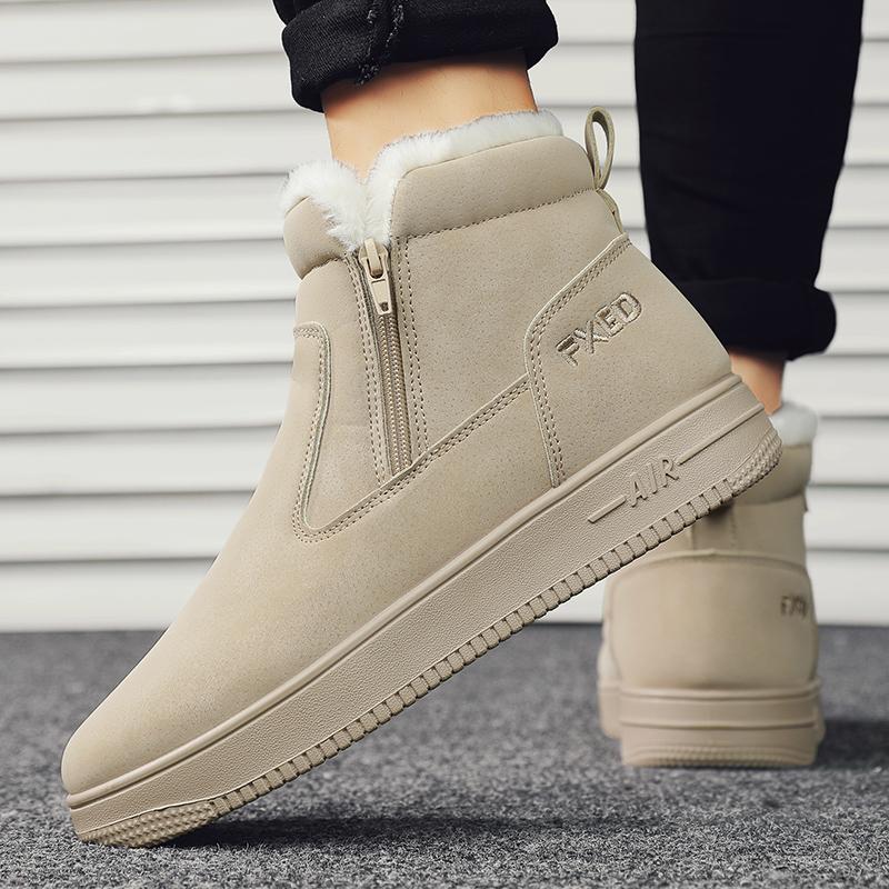 Fashion Off-Bound Winter Men Boots Warm Fur Snow Boots Waterproof Suede Leather Furry Ankle Boots Male Fluff Plush Shoes Outdoor Shoes