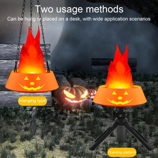 Halloween Flame Light LED Flame Pumpkin Lamp with Tripod Stand for Halloween Indoor Outdoor Decoration
