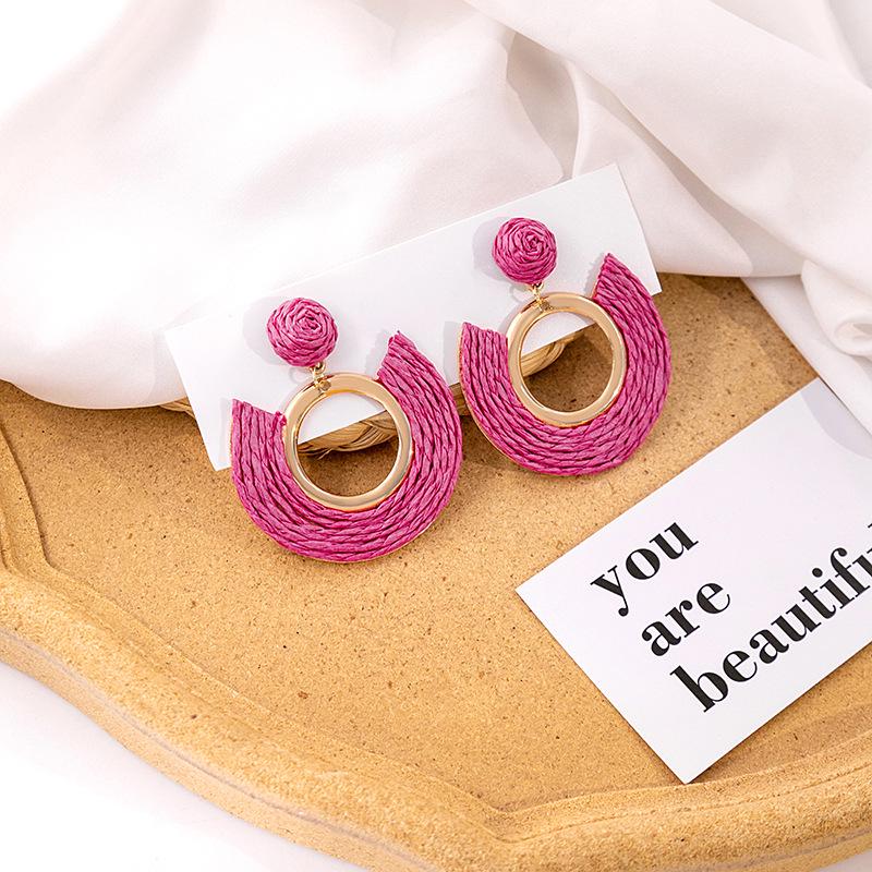 Exaggerated Oval Leather Dangle Earrings: Colorful, Hollow, Holiday Style