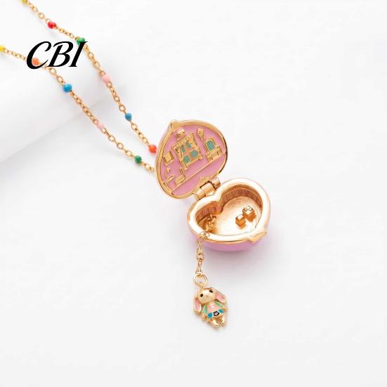 Heart Box Necklace Openable Charm Necklace, Pendant with Mini Figurine, Romantic Jewelry Women Tiny Locket Gift for Wife Girlfriend Anniversary