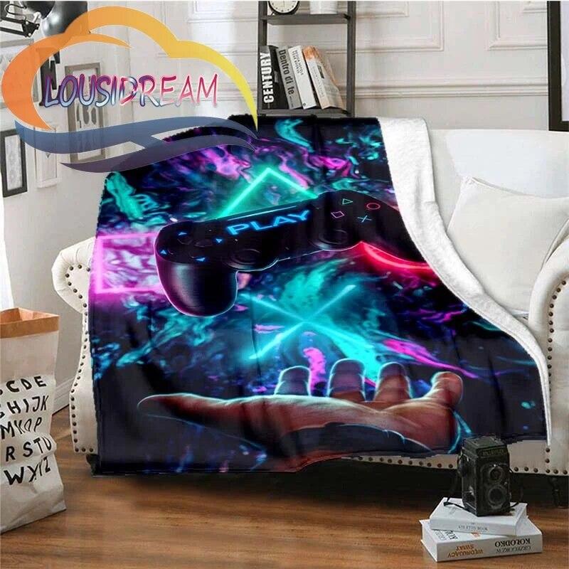 Flanel Herní rukojeť Deka Gamer Tisk Celoroční lehký plyš Útulný Super měkký Luxusní gauč Rozkládací pohovka