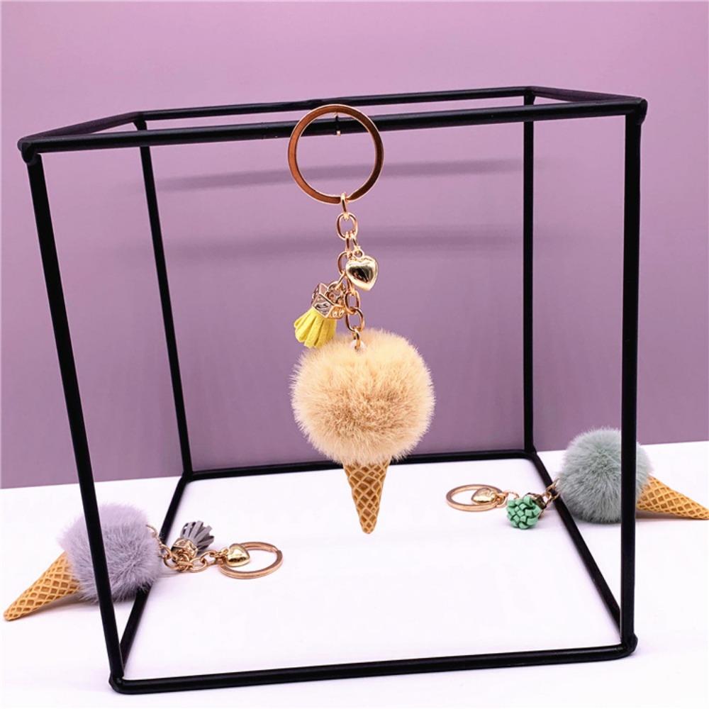 Ice Cream Keychain Cute Bag Cartoon Plush Pendant Cone Car Key Chain Ring Hairball Creative Gift