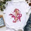 Breast Cancer Awareness Printed T-shirt Women's Pink High Heels T-shirt Women's Summer Short Sleeve T-shirt