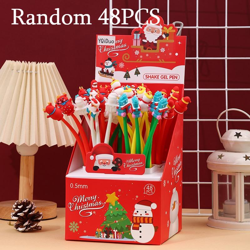 48Pcs Christmas Santa Snowman Tree Shape Rocking Pen,Black 0.5mm Gel Ink Christmas Holiday Cute Pen for Office Party Gift,Portable Plastic pen