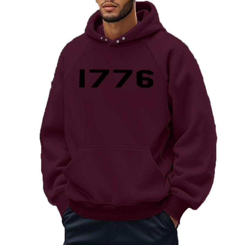 1776 Bedruckter Buchstaben Hoodie Herren und Damen Übergröße Herbst und Winter Gefütterter Lockerer Pullover Einfach Großzügig Herrenbekleidung Bequem Lässig
