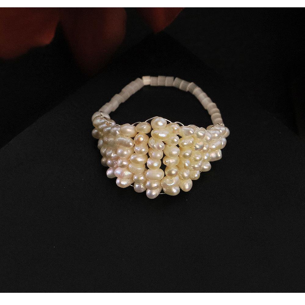 Original Design Natural Pearl and Crystal Adjustable Woven Ring for Women - High-End Feel Index or Tail Finger Ring