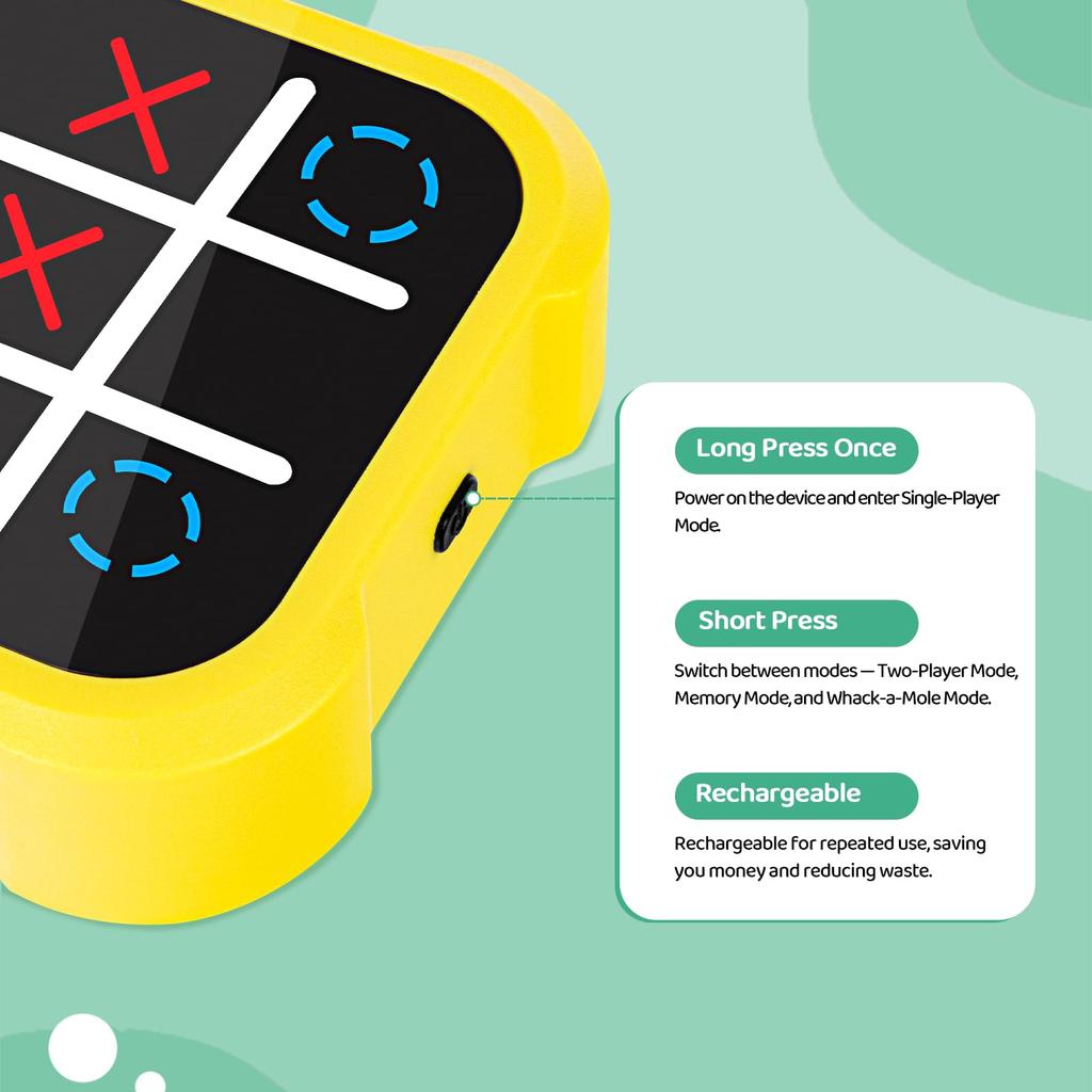 Electronic Educational Tic-Tac-Toe 3-in-1 - Portable Travel Toy, Memory Development Puzzle for 3-Year-Old Children