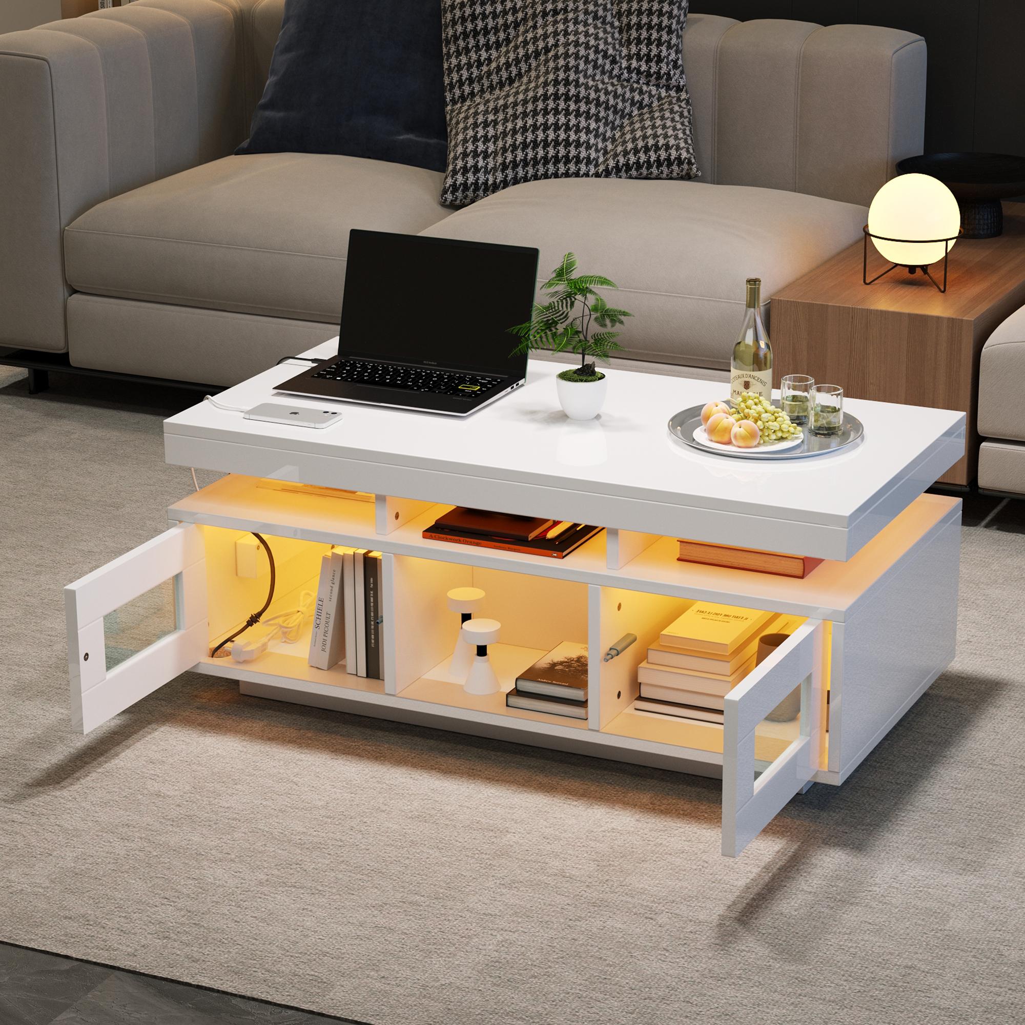 100x50x43cm white high-gloss coffee table, with