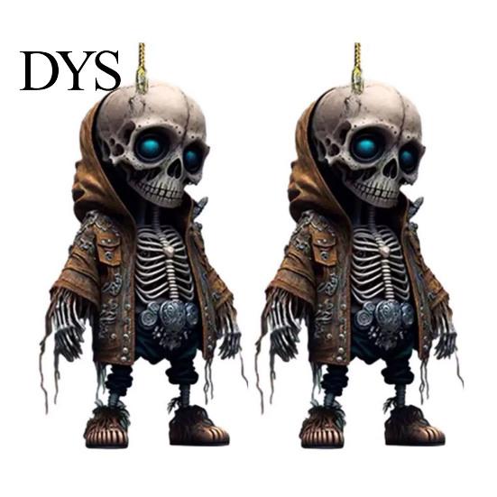 Cool Skeleton Ornament for Car 2Pcs Hoodie Ornaments, 2D Flat Acrylic Pendants, Gothic Trendy Style Hanging Ornaments Rearview Mirror, Backpack,