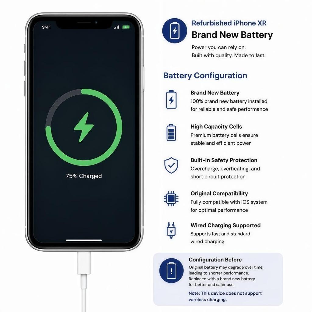 Refurbished Apple iPhone Xr 6.1'' 3GB RAM 64GB ROM White 4G LTE Unlocked Smartphone With Single SIM