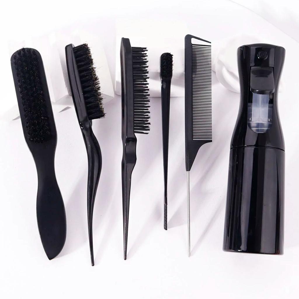 6pcs modeling tool set, spray bottle, creative diagonal hairbrush,straight back comb, easy hair care,Special for real hair wigs