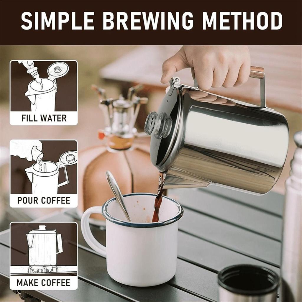 6/9 cups Percolator Coffee Pot Stainless Steel Coffee Maker Milk Tea Pot Camping Kettle Stovetop Percolator Portable Machine