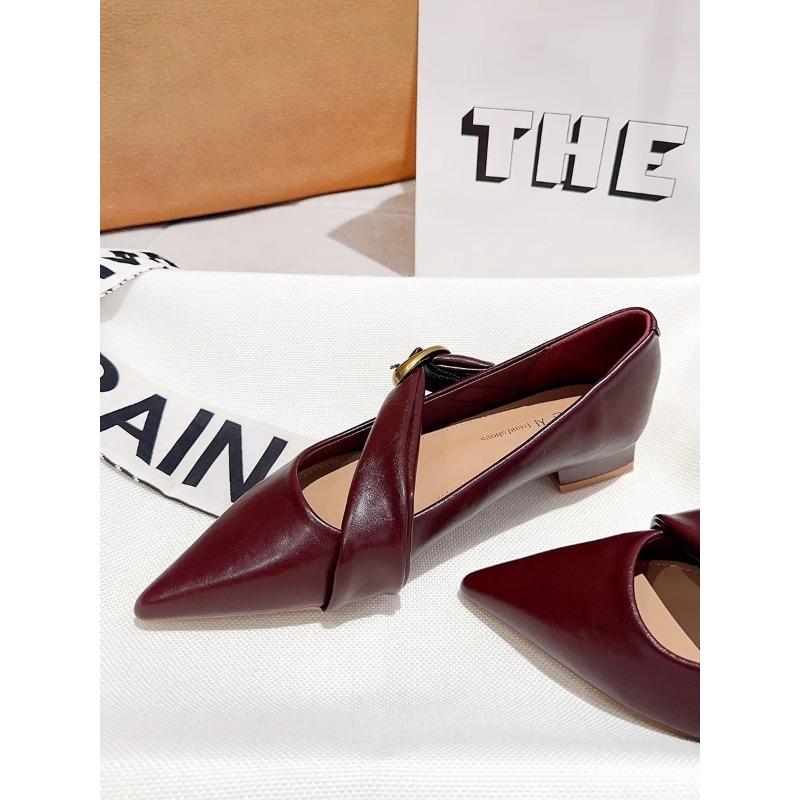 Fashion New Style Popular Spring Vintage Women Pointed Toe Mary Jane Shoes Fashion Shallow Thick Heel Wedding Party Shoes Zapatos Mujer