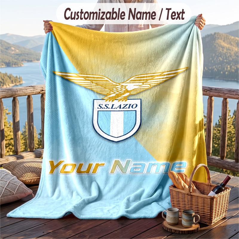 Flannel Blanket Lazio FC Print Custom Name Text Soft Throw for Sofa Bed