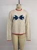 Women's Autumn/Winter Knit Jacquard Sweater - Round Neck, Color-Block Trim, Fish Design