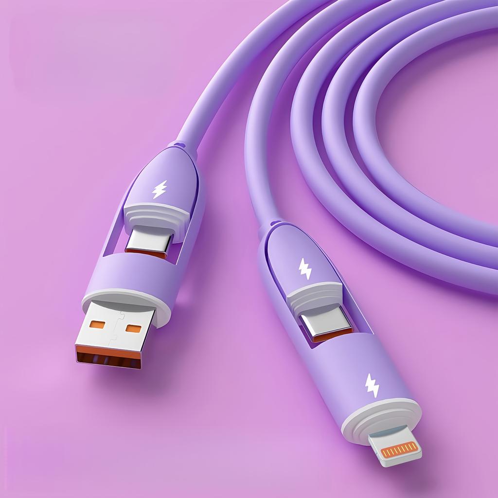 4-in-1 Fast Charging Cable 66W USB-C To Lightning Cord High Speed Data Sync Charger for iPhone iPad Samsung
