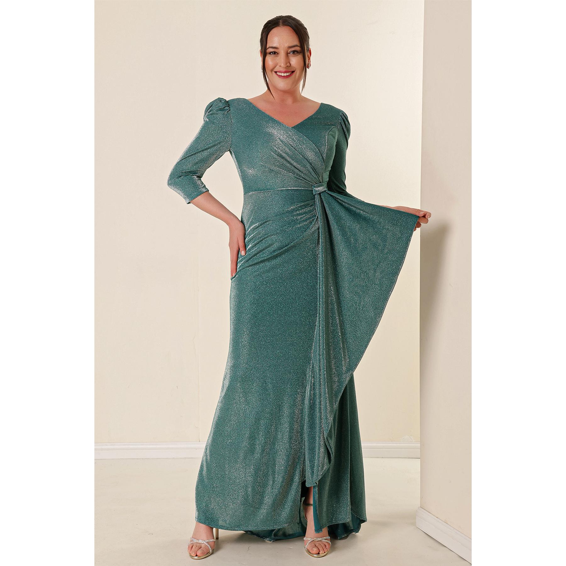 

Блестящее платье больших размеров на подкладке с оборками спереди 3XL мятный