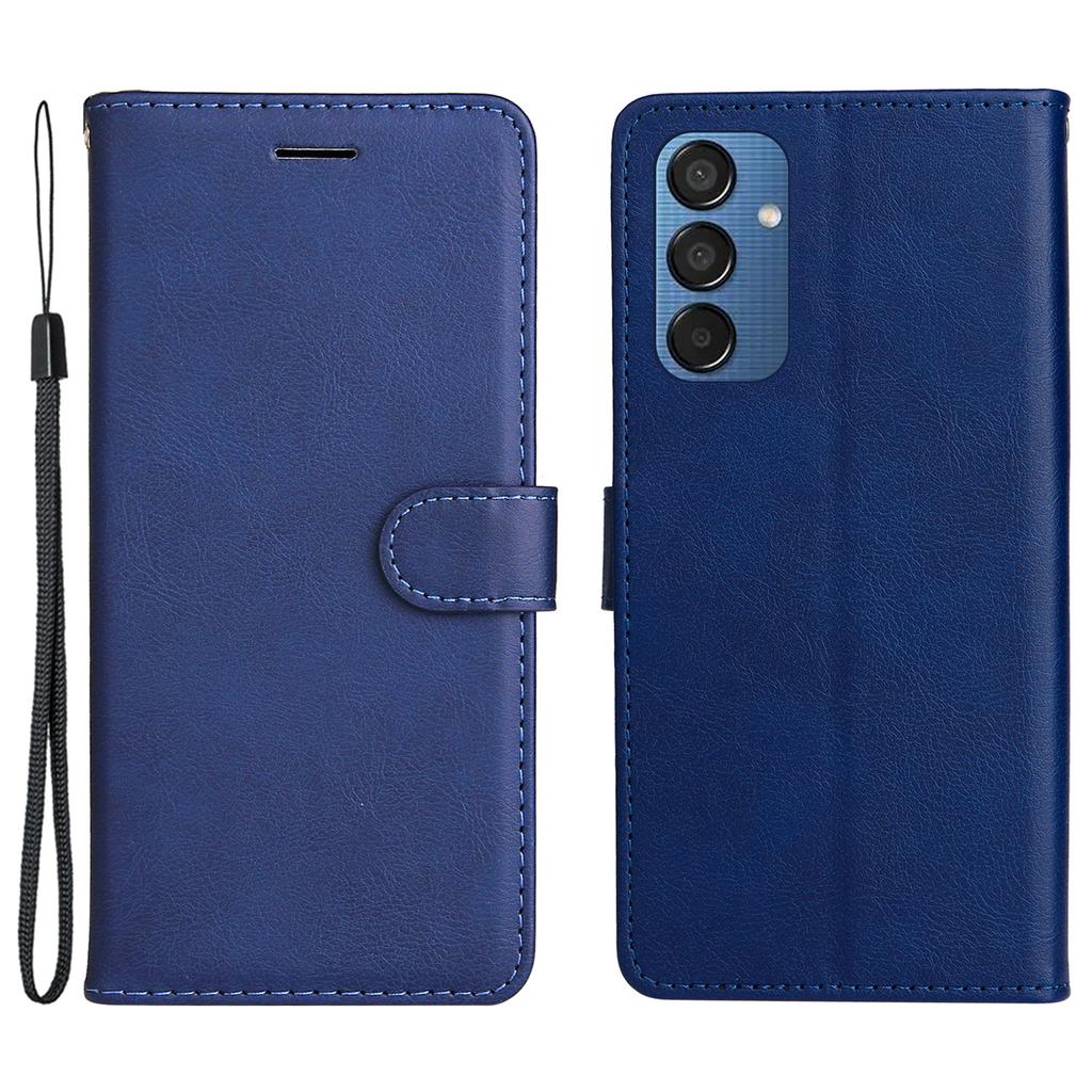 Für Samsung Galaxy M15 5G Hülle Einfarbiges Leder Handyhülle Brieftasche Ständer mit Trageband