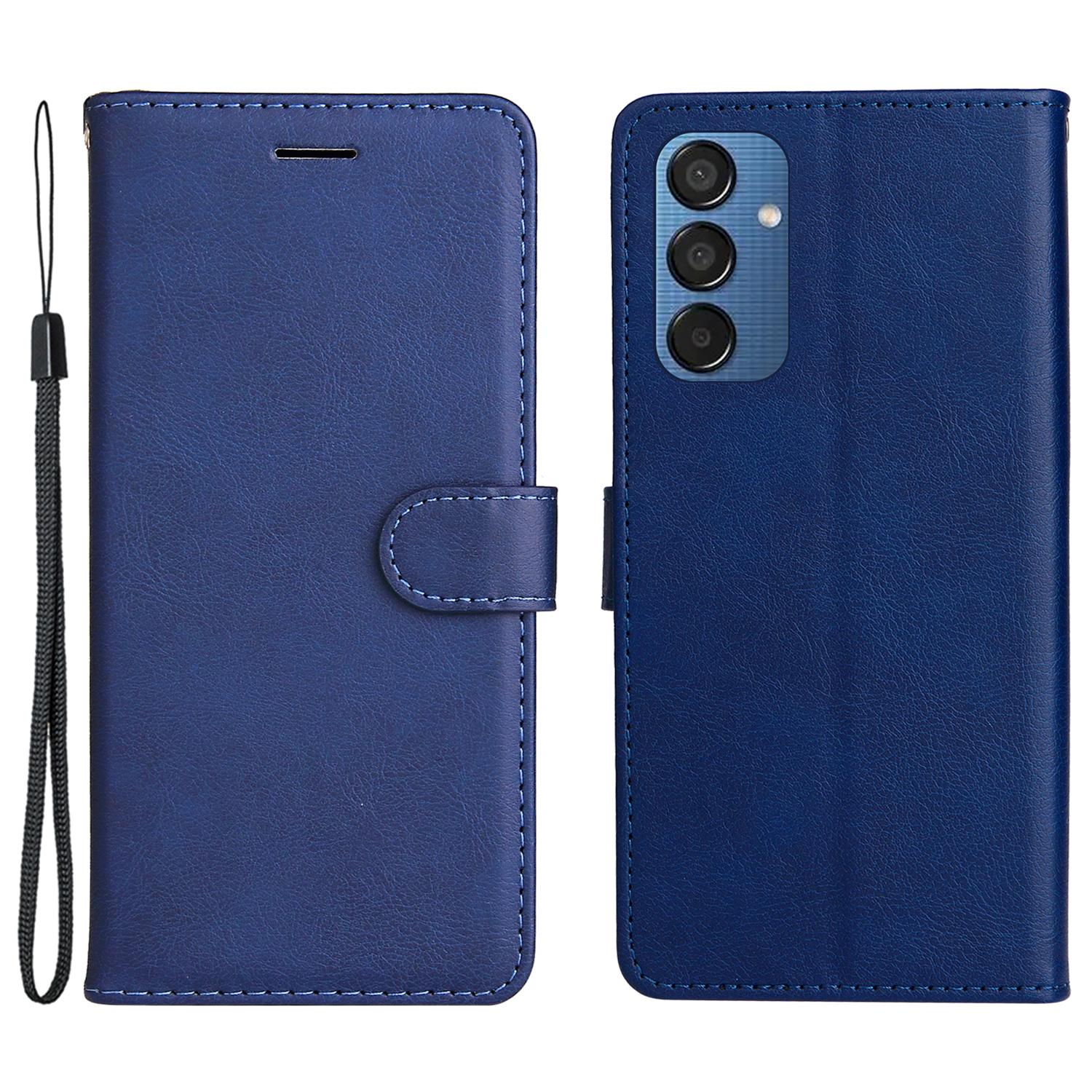 

Чехол для Samsung Galaxy M15 5G Однотонный кожаный чехол для мобильного телефона Кошелек-подставка с ремешком Blue