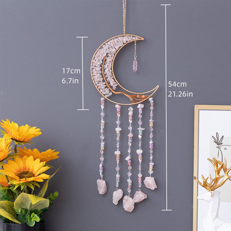 

Кристалл Розовый Кварц Дерево Жизни Луна Подвесное Украшение для Комнаты Натуральный Драгоценный Камень 7 Чакр Агат Цитрин Каллаит Ловец Солнца Декор