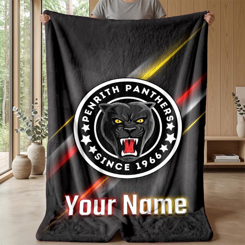 Penrith Panthers Custom Flannel Throw Blanket Print Your Name Text Soft Warm Blanket Holiday Present