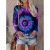 Abstract Tie-Dye 3D Digital Print Loose Fit Womens Crew Neck Long Sleeve T-Shirt Casual Comfort Top