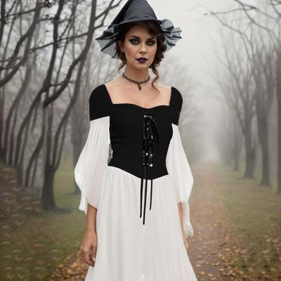 Medieval Witch Dress Halloween Gothic Costume Cocktail Dress Batwing Sleeve Slim-Fitting Women's Dress for Dance Parties Proms