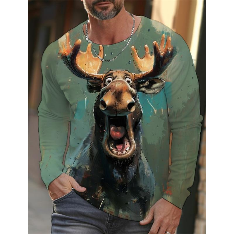 Funny Chicken Print Men's Long Sleeve T-shirt New Autumn Oversized Pullover Hip Hop Punk Clothing Casual Fashion Top