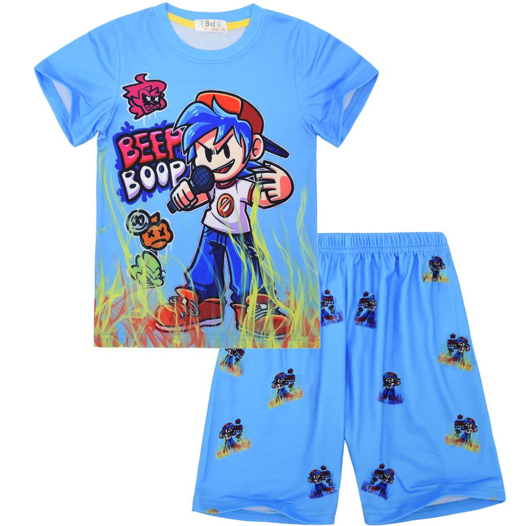 Cartoon Digital Printing, Middle-Aged And Older Children'S Men'S Loungewear Short-Sleeved Crew Neck Suit