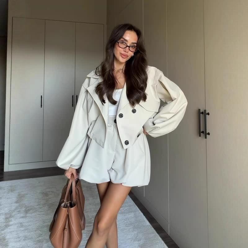 2025 autunno nuovo cardigan transfrontaliero europeo e americano temperamento giacca da pendolare giacca larga a maniche lunghe versatile pantaloncini
